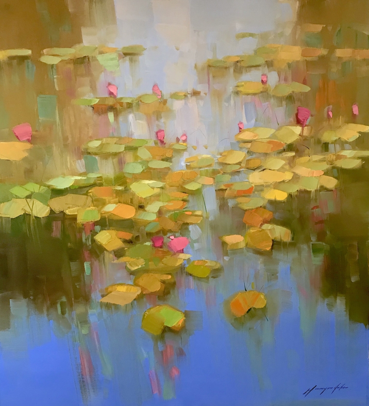 Waterlilies in Fall, Original oil Painting, Handmade artwork, One of a Kind                             